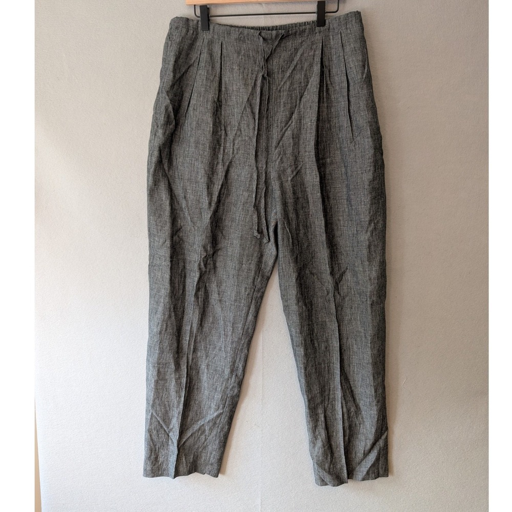 Vtg Valerie Stevens 100% Linen Pants Heather Grey Drawstring Women XL Hong Kong - Picture 1 of 10